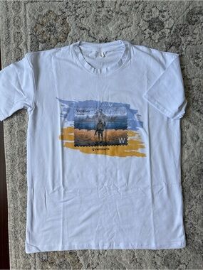 Collectible White Ukraine Stamp Graphic T-Shirt + postcard!